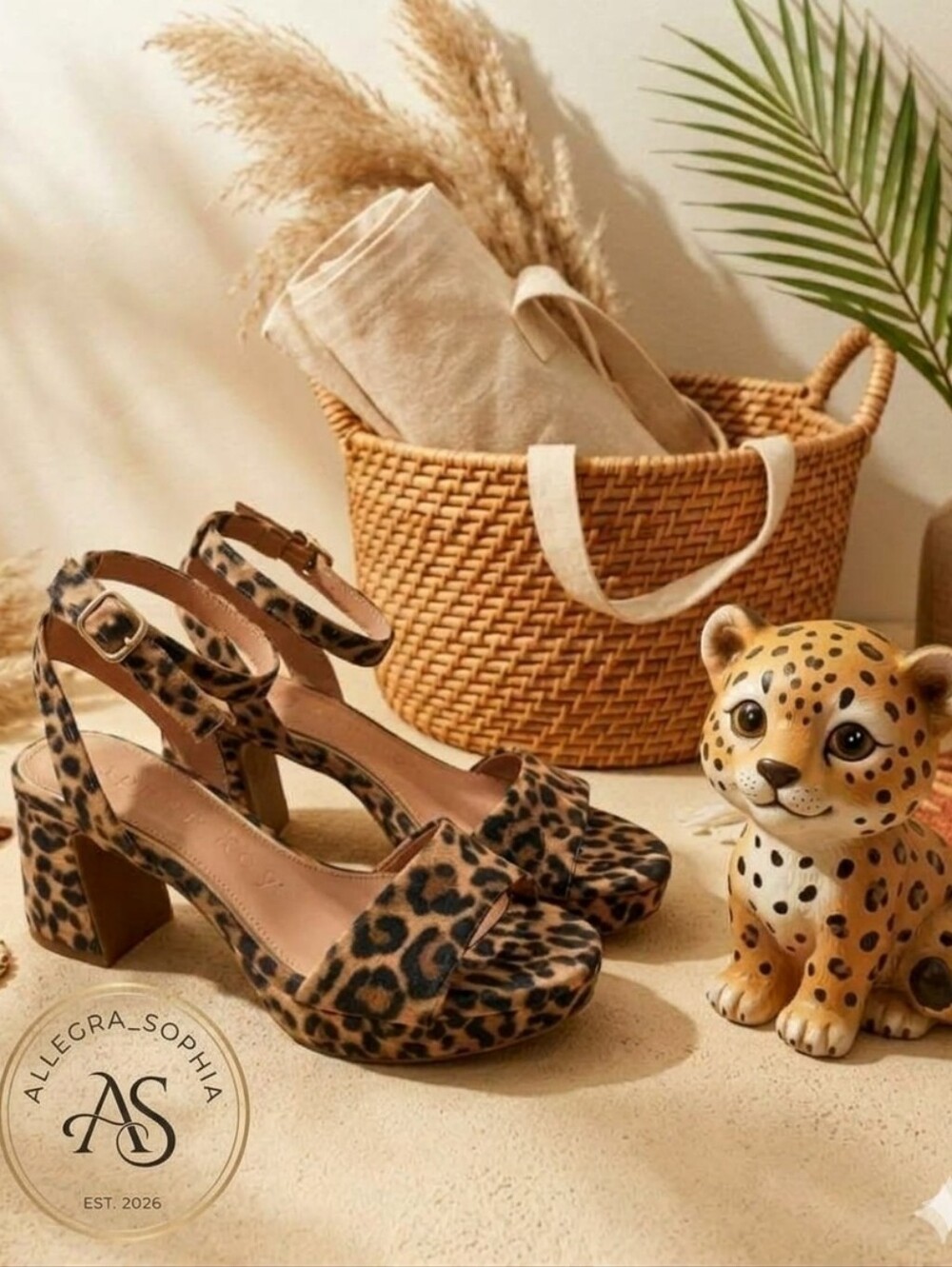 Copper Key Adore Leopard-Print Platform Block Heel Sandals - Tan & Black Sz 7.5